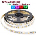 Tira LED Flexible 24V 12W/mt 60 Led/mt SMD 5050 IP20 Colores Serie Profesional, Rollo 5 mts